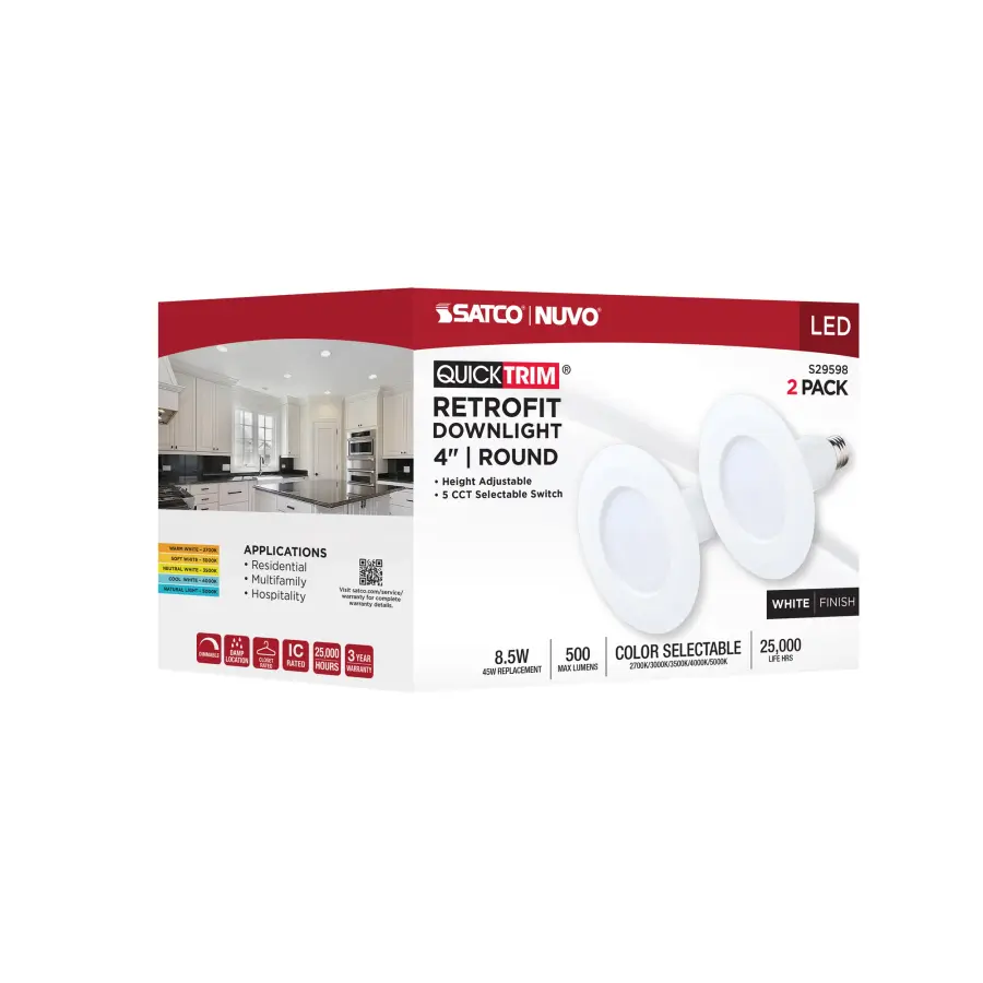 8.5 Watt LED Downlight Retrofit - 4 Inch - CCT Selectable - 120 Volt - 2 Pack - Image 11