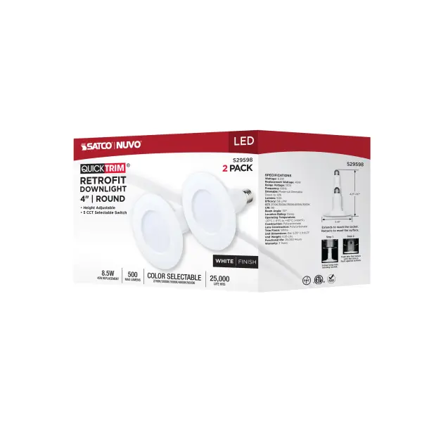 8.5 Watt LED Downlight Retrofit - 4 Inch - CCT Selectable - 120 Volt - 2 Pack - Image 12