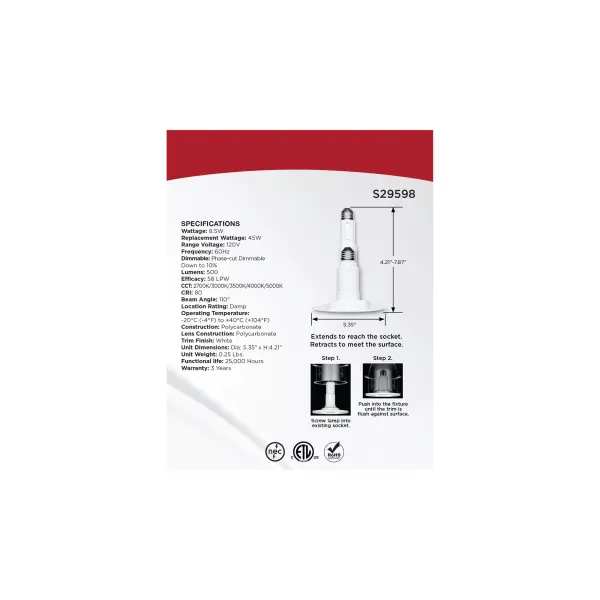 8.5 Watt LED Downlight Retrofit - 4 Inch - CCT Selectable - 120 Volt - 2 Pack - Image 8