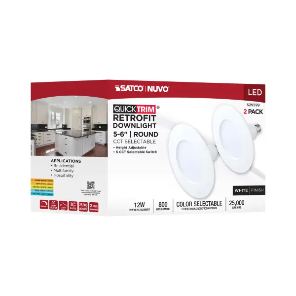 12 Watt LED Downlight Retrofit - 5-6 Inch - CCT Selectable - 120 Volt - 2 Pack - Image 11