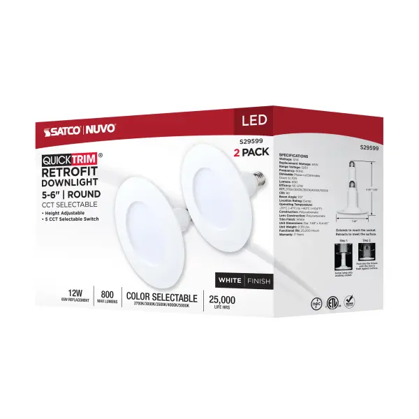 12 Watt LED Downlight Retrofit - 5-6 Inch - CCT Selectable - 120 Volt - 2 Pack - Image 12