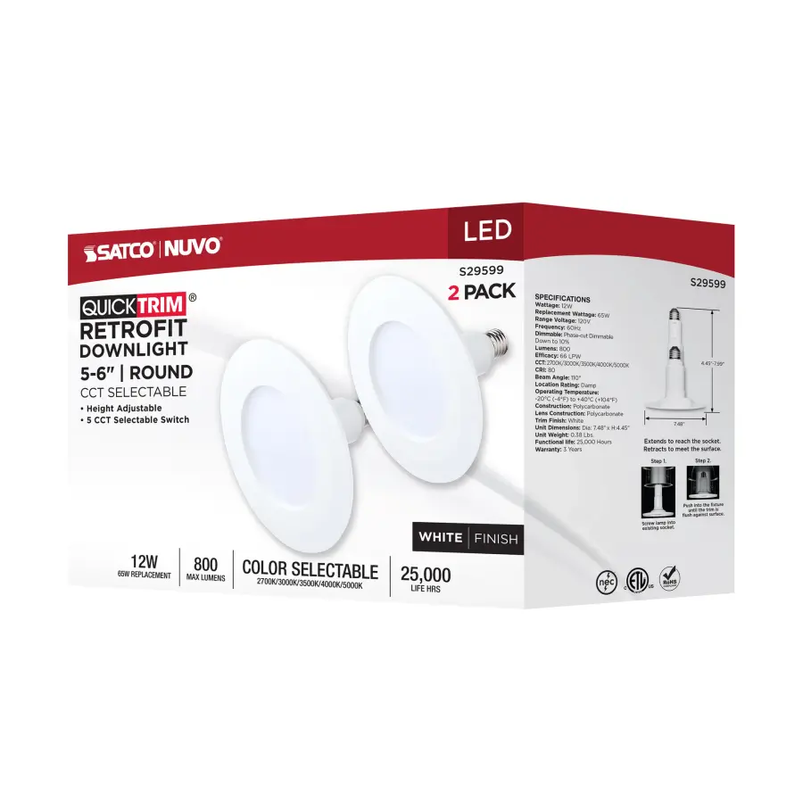 12 Watt LED Downlight Retrofit - 5-6 Inch - CCT Selectable - 120 Volt - 2 Pack - Image 12