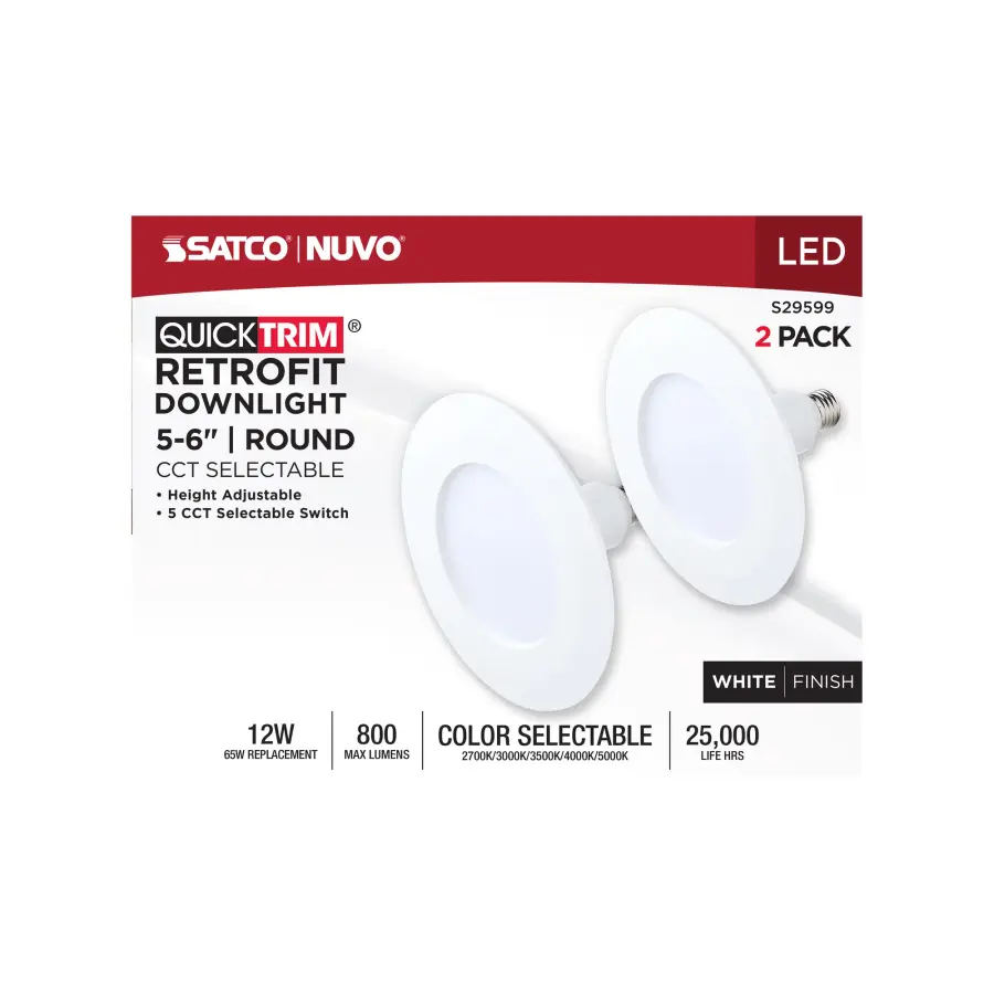 12 Watt LED Downlight Retrofit - 5-6 Inch - CCT Selectable - 120 Volt - 2 Pack - Image 6