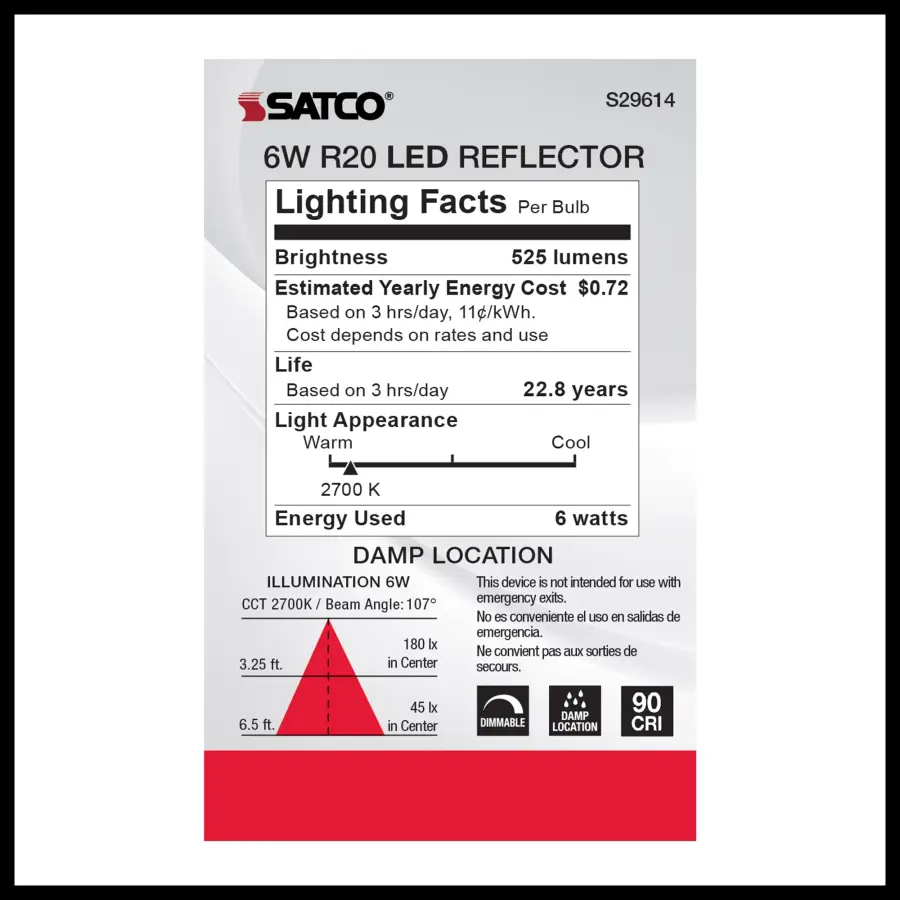 6 Watt - R20 LED - 2700K - Medium base - 120 Volt - Image 5