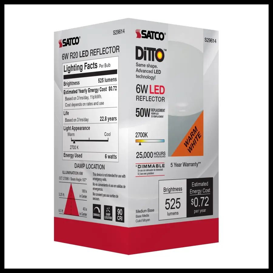 6 Watt - R20 LED - 2700K - Medium base - 120 Volt - Image 7