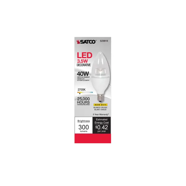 3.5 Watt LED Candle - 2700K - Candelabra base - 120 Volt - Image 2