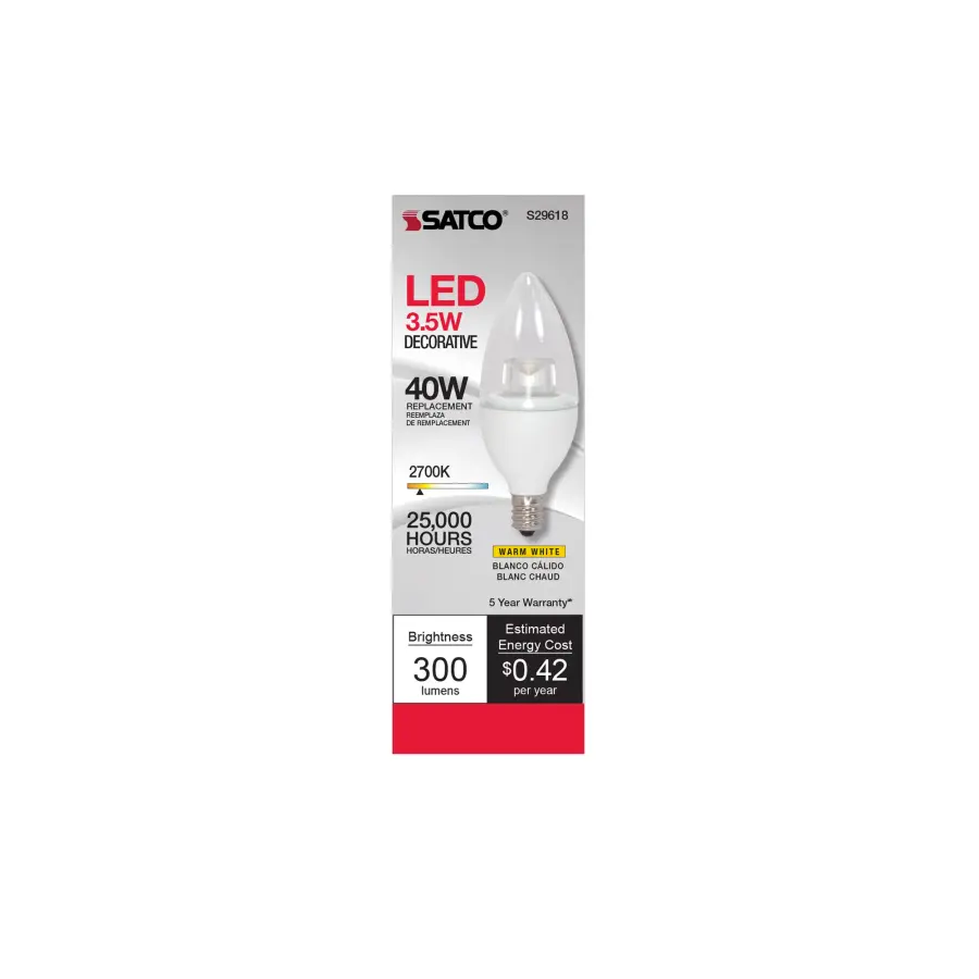 3.5 Watt LED Candle - 2700K - Candelabra base - 120 Volt - Image 2