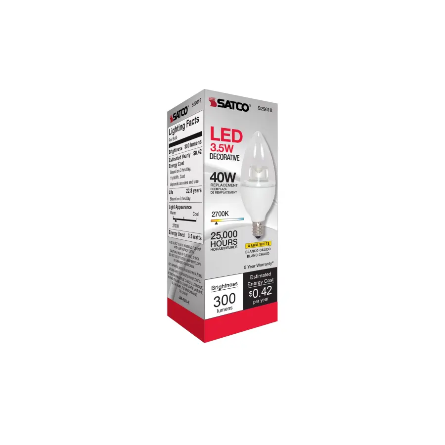 3.5 Watt LED Candle - 2700K - Candelabra base - 120 Volt - Image 6