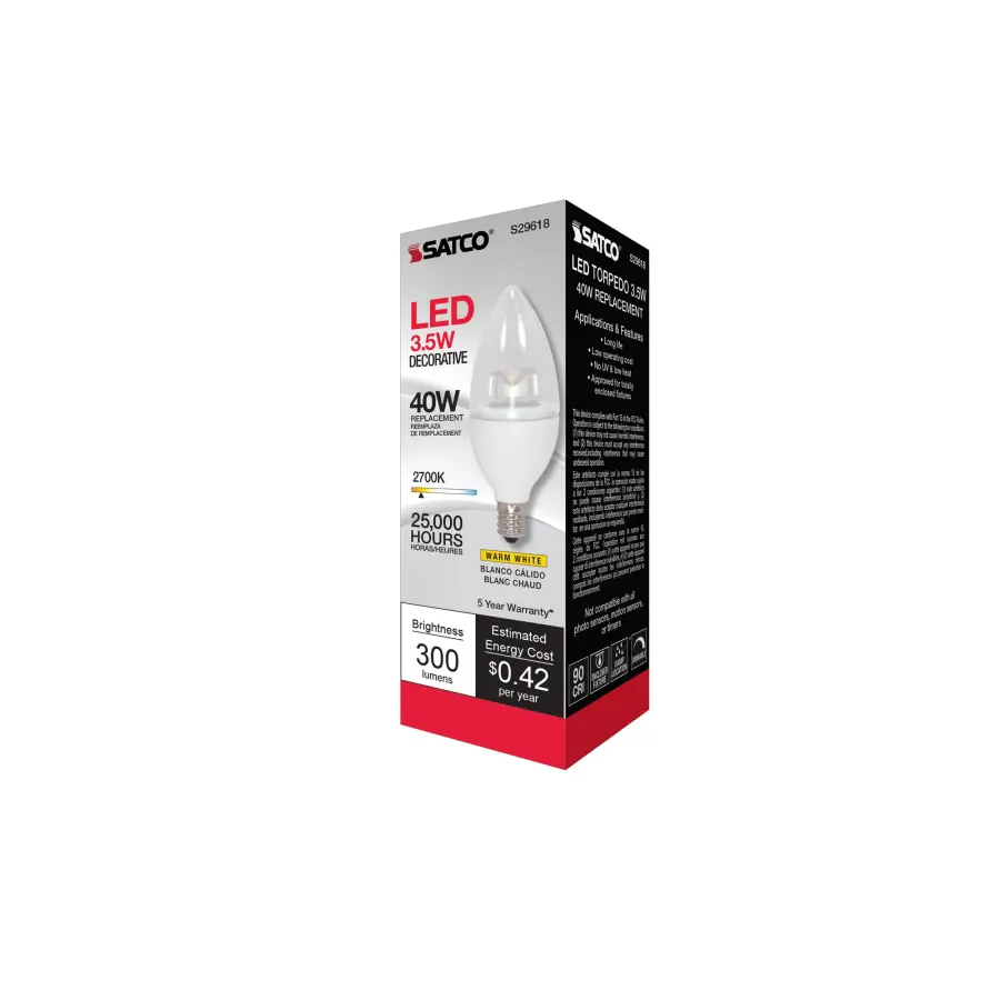 3.5 Watt LED Candle - 2700K - Candelabra base - 120 Volt - Image 7