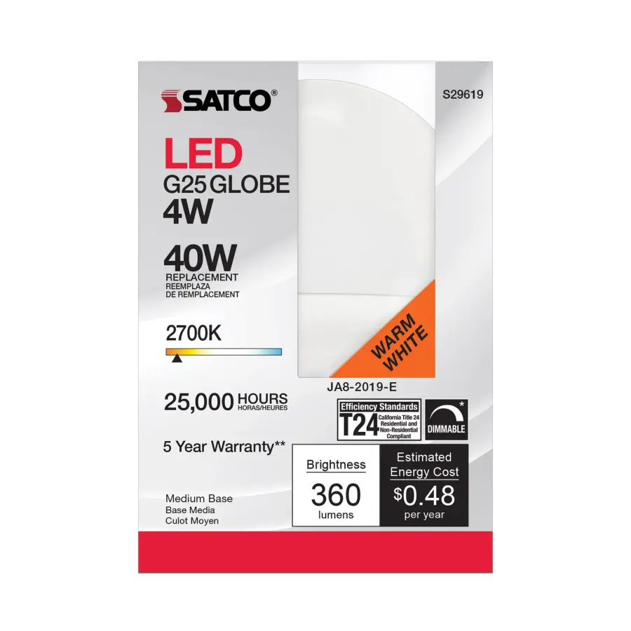 4 Watt - LED G25 - 2700K - Medium base - 120 Volt - Image 2