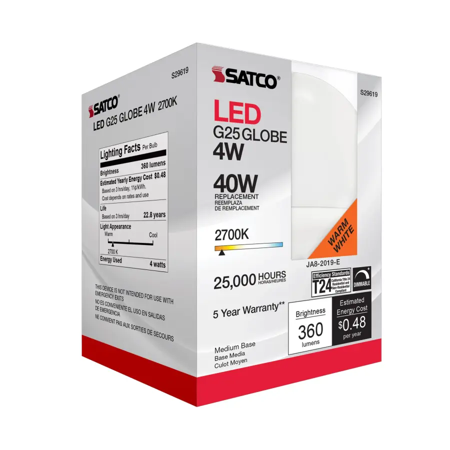 4 Watt - LED G25 - 2700K - Medium base - 120 Volt - Image 6