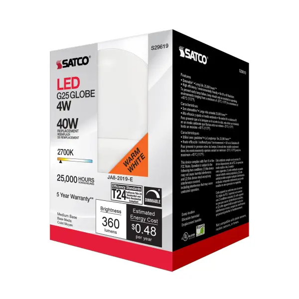 4 Watt - LED G25 - 2700K - Medium base - 120 Volt - Image 7