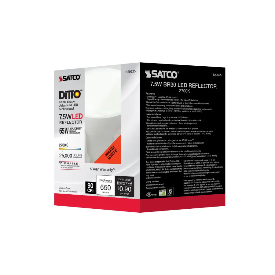 7.5 Watt - BR30 LED - 2700K - Medium base - 120 Volt - Image 7