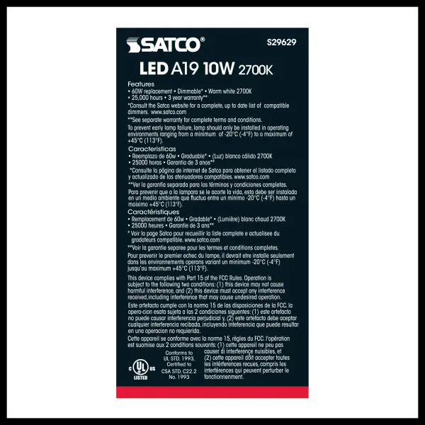 10 Watt - A19 LED - 2700K - Medium base - 240 deg. Beam Angle - 120 Volt - Image 4
