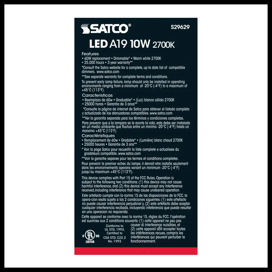 10 Watt - A19 LED - 2700K - Medium base - 240 deg. Beam Angle - 120 Volt - Image 4
