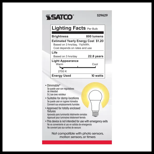 10 Watt - A19 LED - 2700K - Medium base - 240 deg. Beam Angle - 120 Volt - Image 6