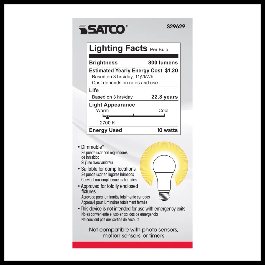 10 Watt - A19 LED - 2700K - Medium base - 240 deg. Beam Angle - 120 Volt - Image 6