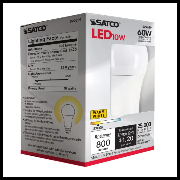 10 Watt - A19 LED - 2700K - Medium base - 240 deg. Beam Angle - 120 Volt - Image 8