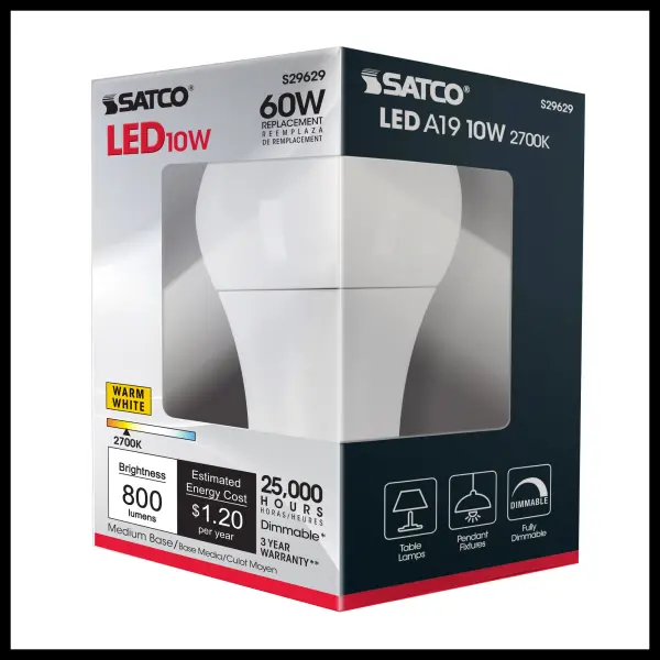 10 Watt - A19 LED - 2700K - Medium base - 240 deg. Beam Angle - 120 Volt - Image 9