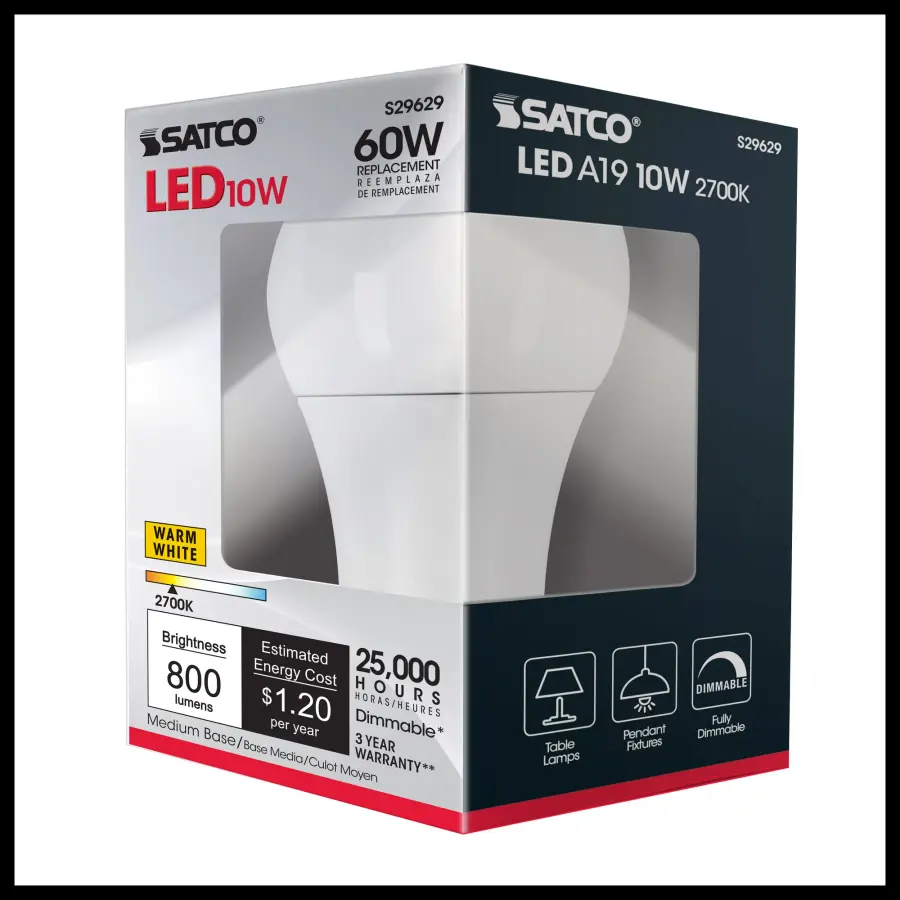 10 Watt - A19 LED - 2700K - Medium base - 240 deg. Beam Angle - 120 Volt - Image 9
