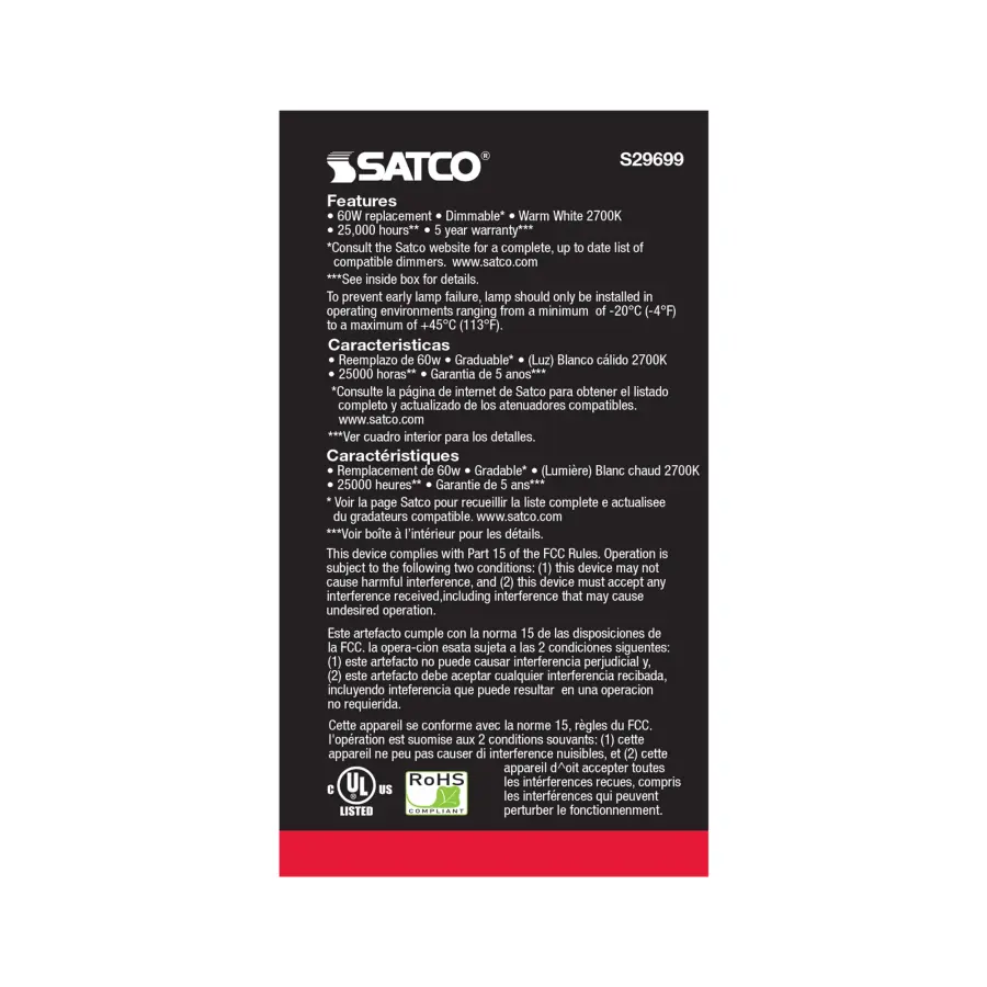 9.8 Watt - A19 LED - Medium base - 2700K - Frosted - 220 deg. Beam Angle - 120 Volt - 2-Pack Display Pack - Image 3