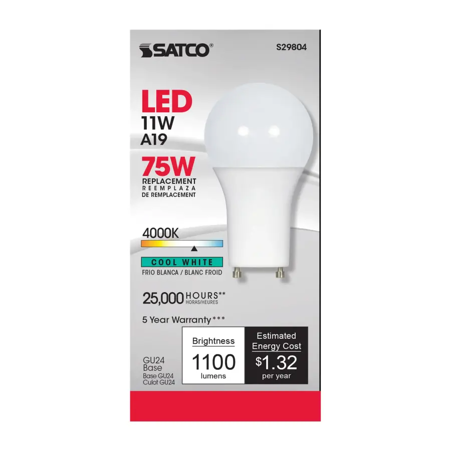 11 Watt - A19 LED - 4000K - GU24 base - 220 deg. Beam Angle - 120 Volt - Image 2