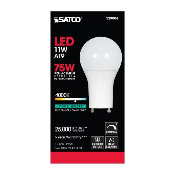 11 Watt - A19 LED - 4000K - GU24 base - 220 deg. Beam Angle - 120 Volt - Image 3