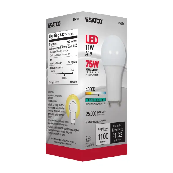 11 Watt - A19 LED - 4000K - GU24 base - 220 deg. Beam Angle - 120 Volt - Image 7