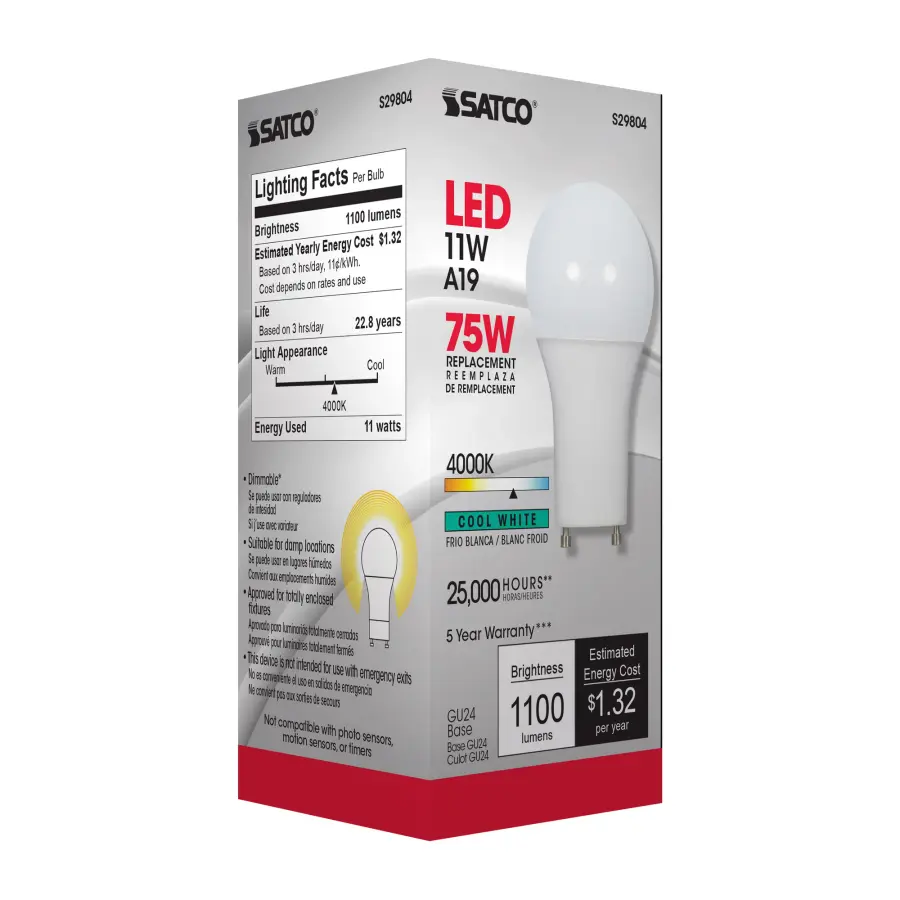 11 Watt - A19 LED - 4000K - GU24 base - 220 deg. Beam Angle - 120 Volt - Image 7