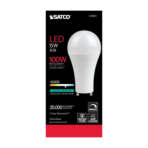 15 Watt - A19 LED - Frosted - 4000K - GU24 base - 220 deg. Beam Angle - 120 Volt - Image 3