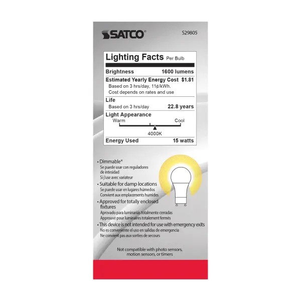 15 Watt - A19 LED - Frosted - 4000K - GU24 base - 220 deg. Beam Angle - 120 Volt - Image 5