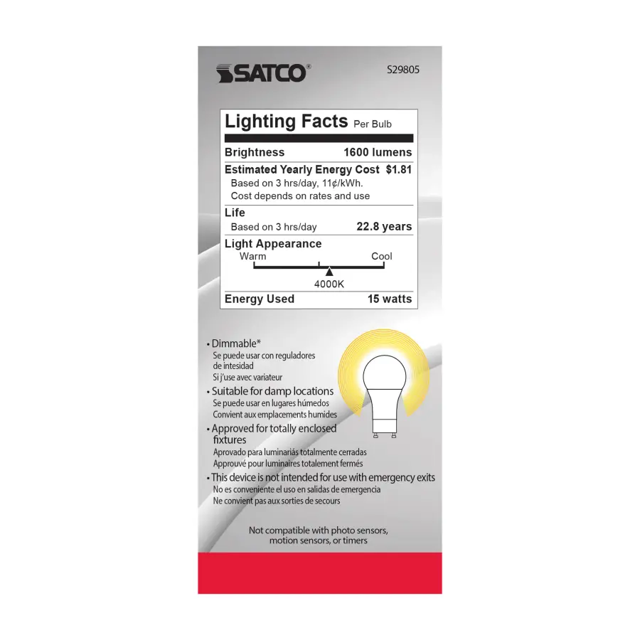 15 Watt - A19 LED - Frosted - 4000K - GU24 base - 220 deg. Beam Angle - 120 Volt - Image 5