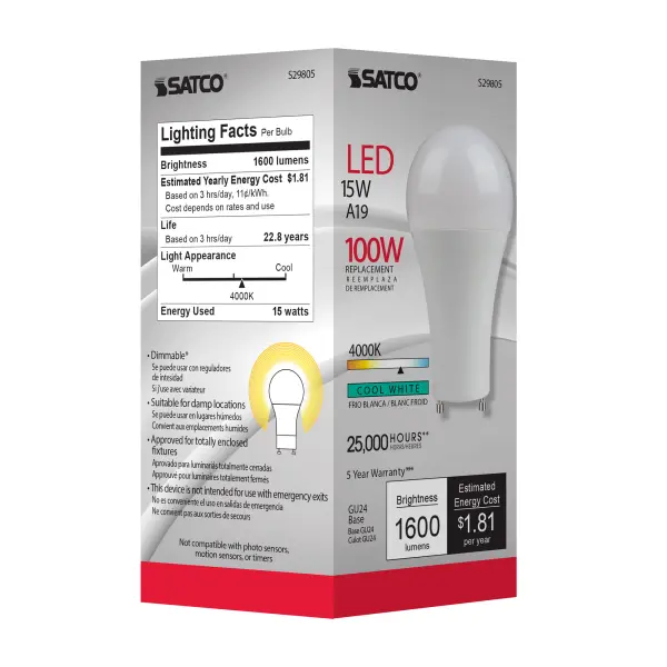 15 Watt - A19 LED - Frosted - 4000K - GU24 base - 220 deg. Beam Angle - 120 Volt - Image 7