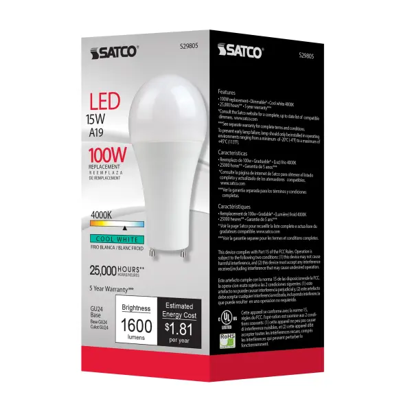 15 Watt - A19 LED - Frosted - 4000K - GU24 base - 220 deg. Beam Angle - 120 Volt - Image 8