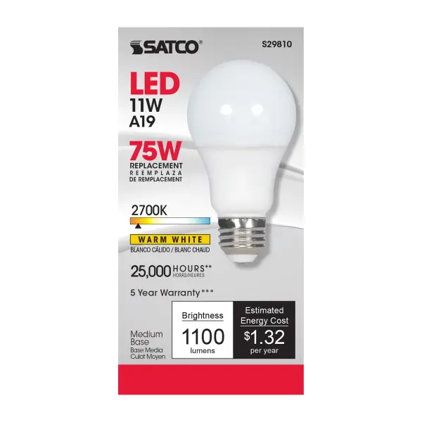11 Watt - A19 LED - 2700K - Medium base - 220 deg. Beam Angle - 120 Volt - Image 2