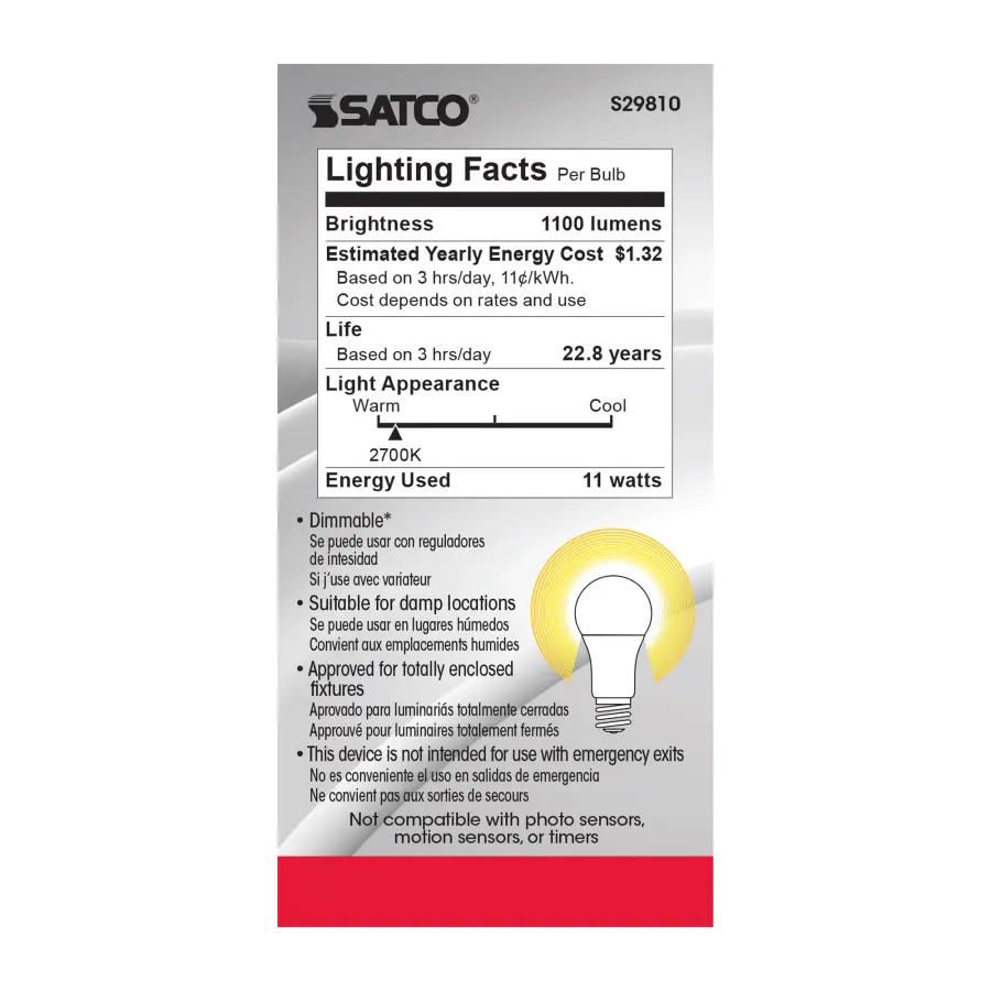 11 Watt - A19 LED - 2700K - Medium base - 220 deg. Beam Angle - 120 Volt - Image 5