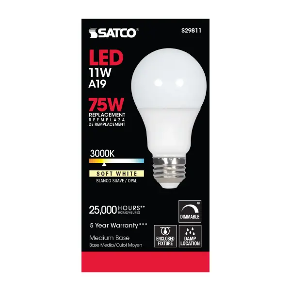 11 Watt - A19 LED - 3000K - Medium base - 220 deg. Beam Angle - 120 Volt - Image 3