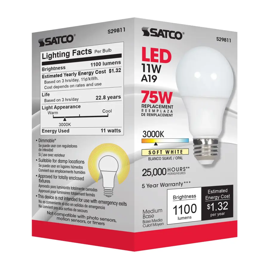 11 Watt - A19 LED - 3000K - Medium base - 220 deg. Beam Angle - 120 Volt - Image 4