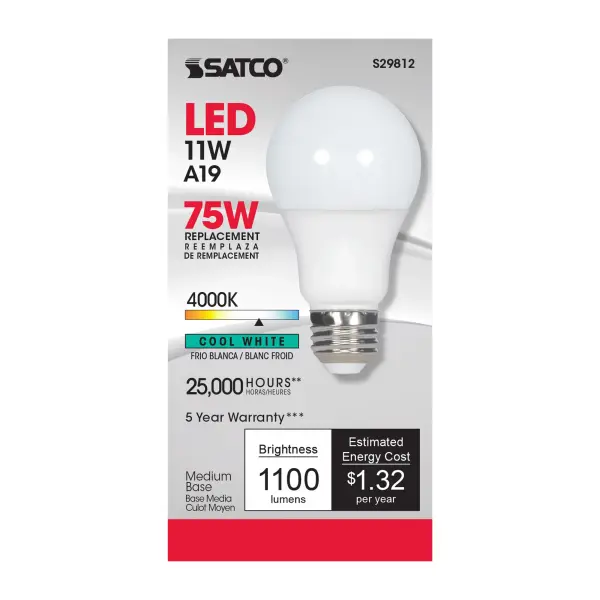 11 Watt - A19 LED - 4000K - Medium base - 220 deg. Beam Angle - 120 Volt - Image 2