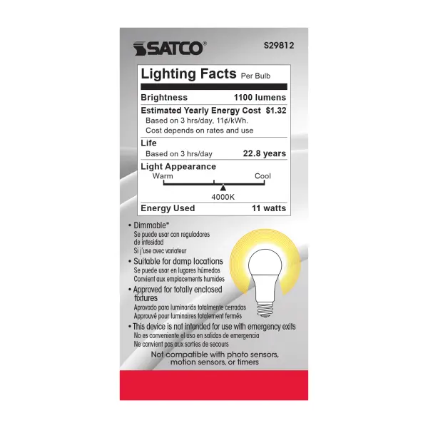 11 Watt - A19 LED - 4000K - Medium base - 220 deg. Beam Angle - 120 Volt - Image 5