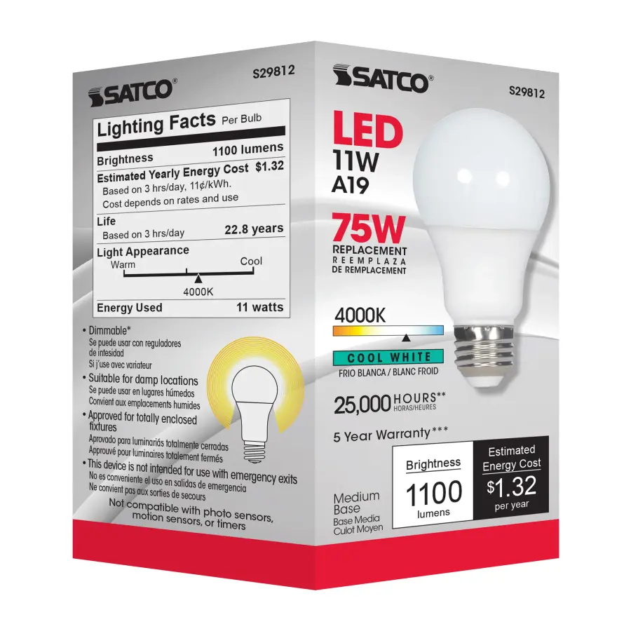 11 Watt - A19 LED - 4000K - Medium base - 220 deg. Beam Angle - 120 Volt - Image 6