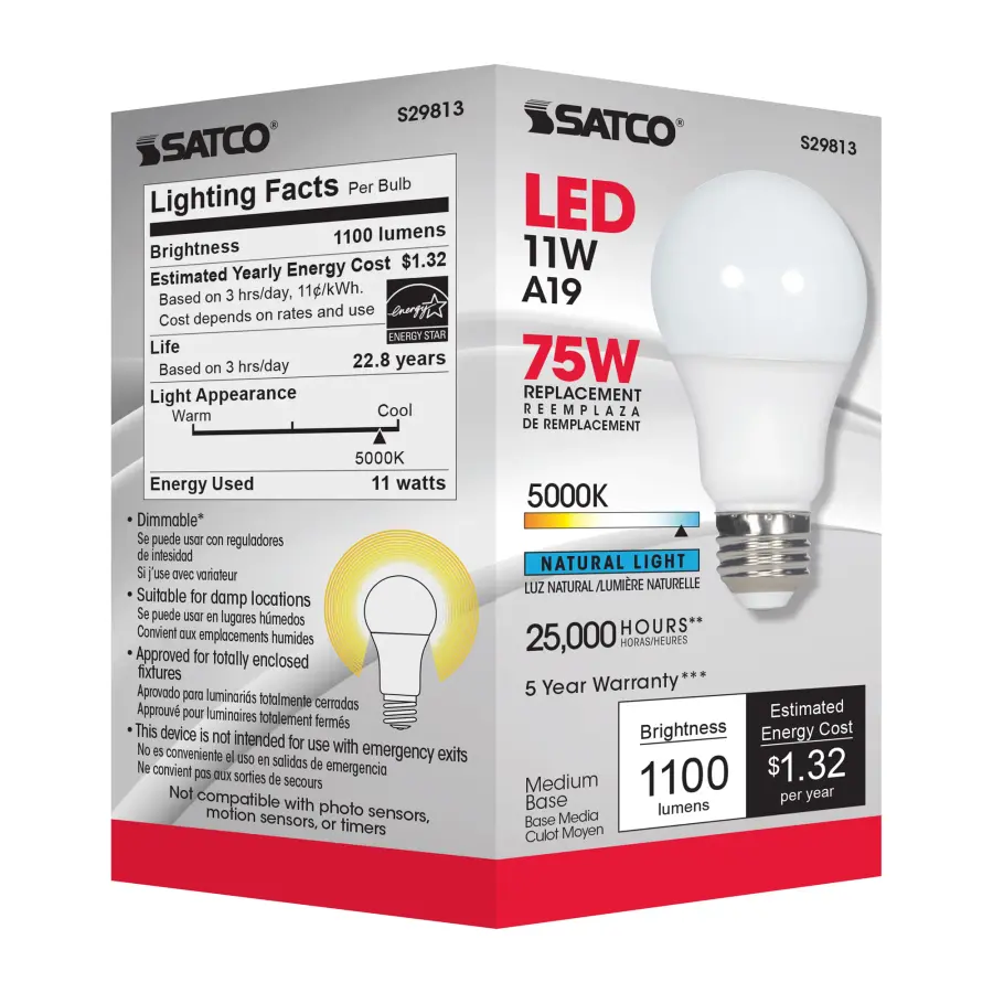 11 Watt - A19 LED - 5000K - Medium base - 220 deg. Beam Angle - 120 Volt - Image 4