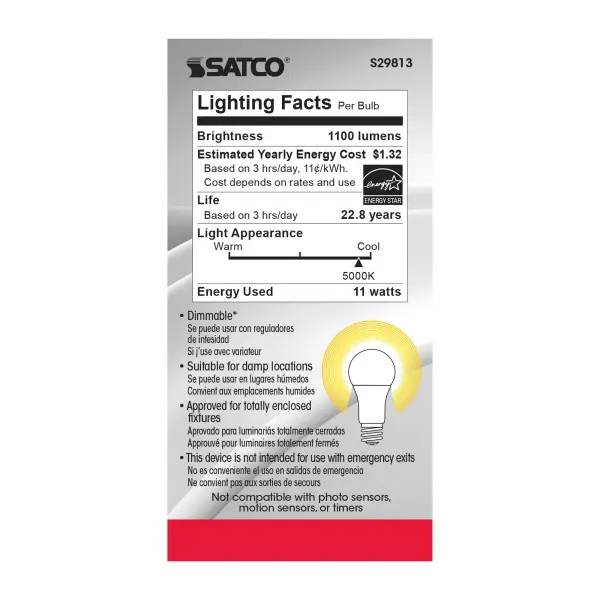 11 Watt - A19 LED - 5000K - Medium base - 220 deg. Beam Angle - 120 Volt - Image 7