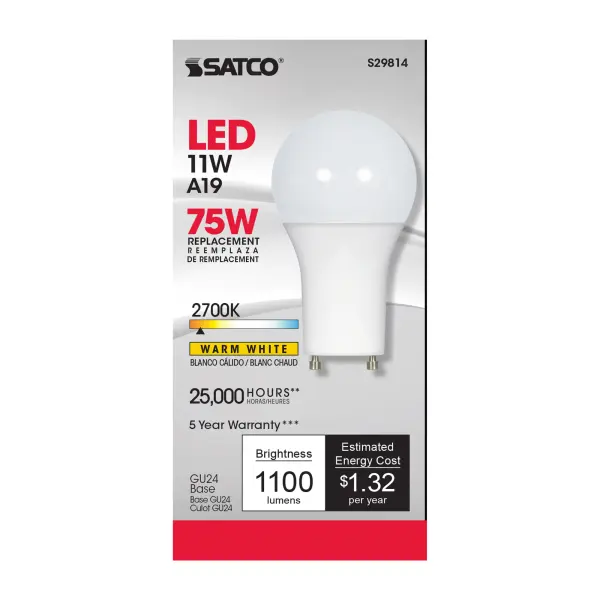 11 Watt - A19 LED - 2700K - GU24 base - 220 deg. Beam Angle - 120 Volt - Image 2