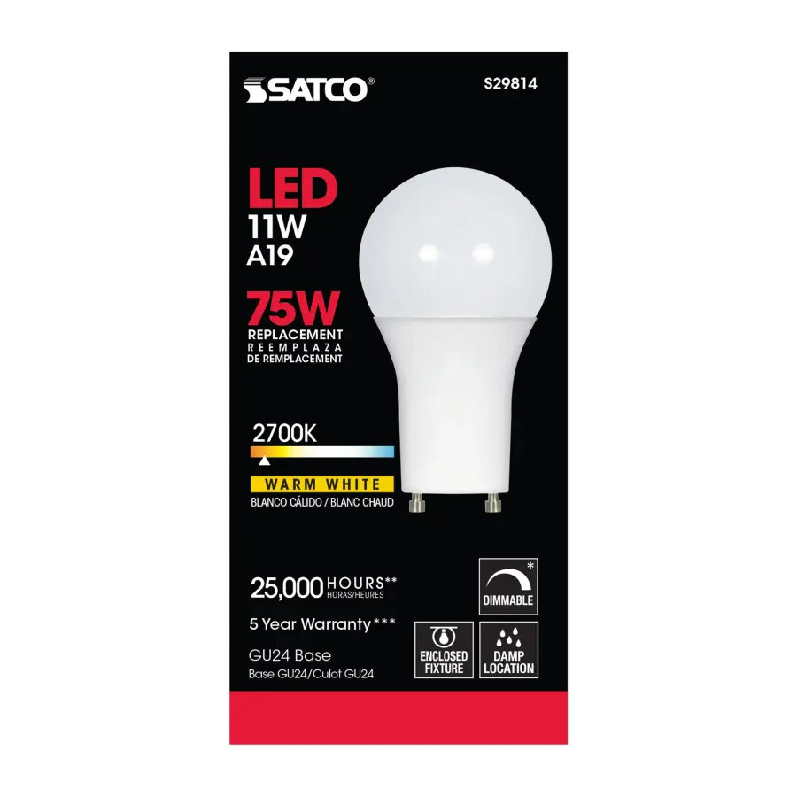 11 Watt - A19 LED - 2700K - GU24 base - 220 deg. Beam Angle - 120 Volt - Image 3