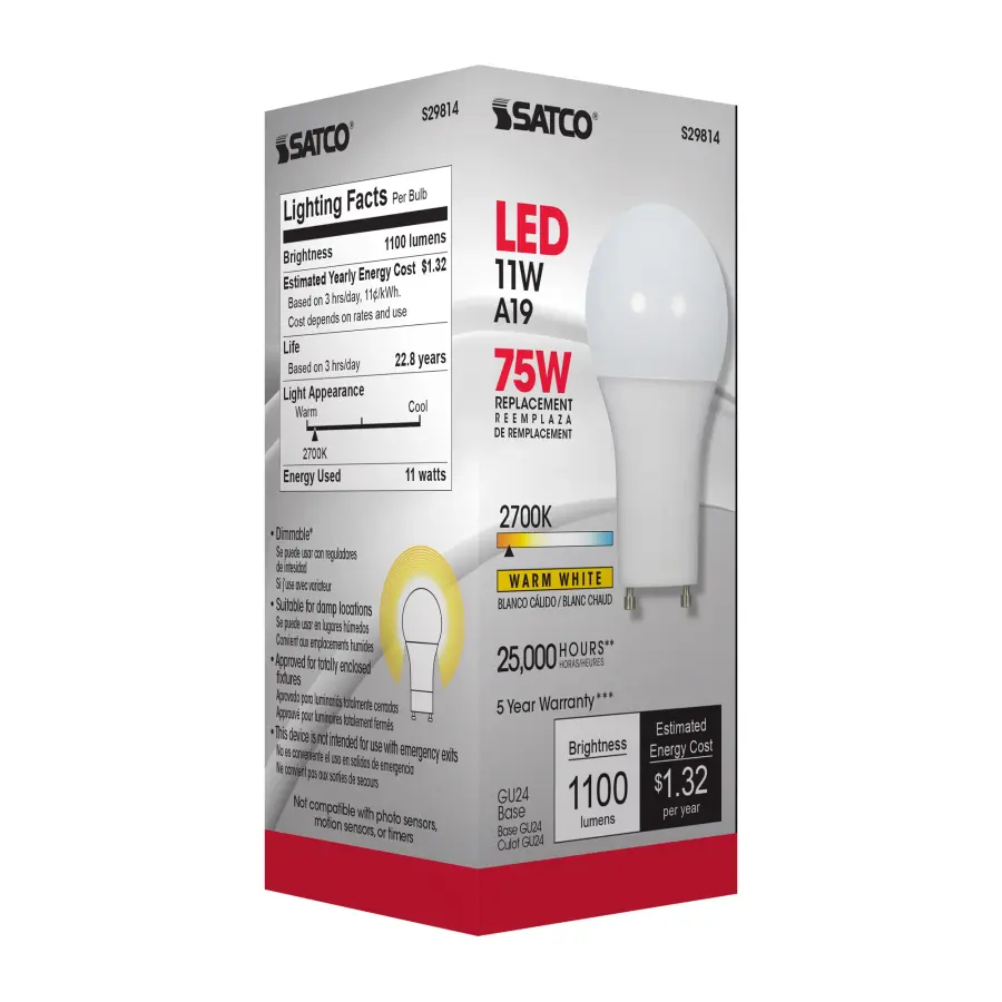 11 Watt - A19 LED - 2700K - GU24 base - 220 deg. Beam Angle - 120 Volt - Image 7