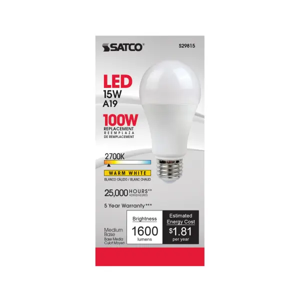 15 Watt - A19 LED - Frosted - 2700K - Medium base - 220 deg. Beam Angle - 120 Volt - Image 2