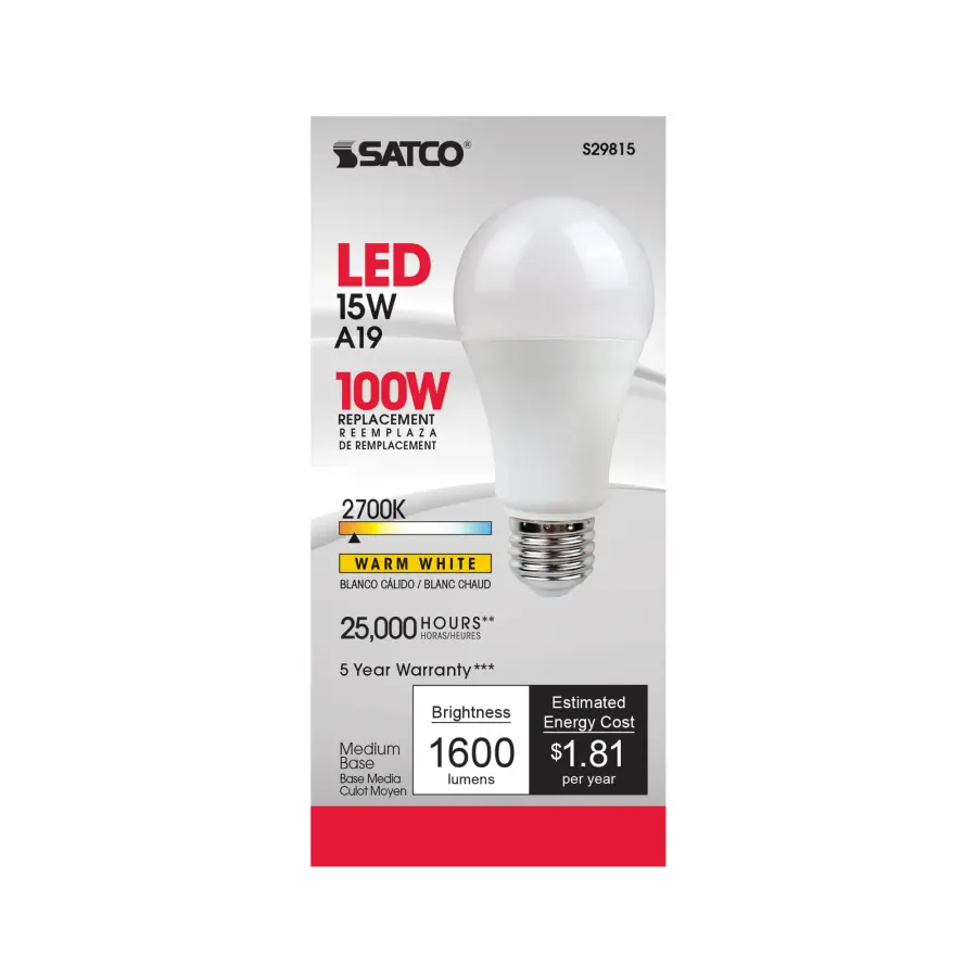 15 Watt - A19 LED - Frosted - 2700K - Medium base - 220 deg. Beam Angle - 120 Volt - Image 2