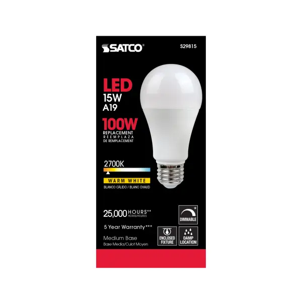 15 Watt - A19 LED - Frosted - 2700K - Medium base - 220 deg. Beam Angle - 120 Volt - Image 3
