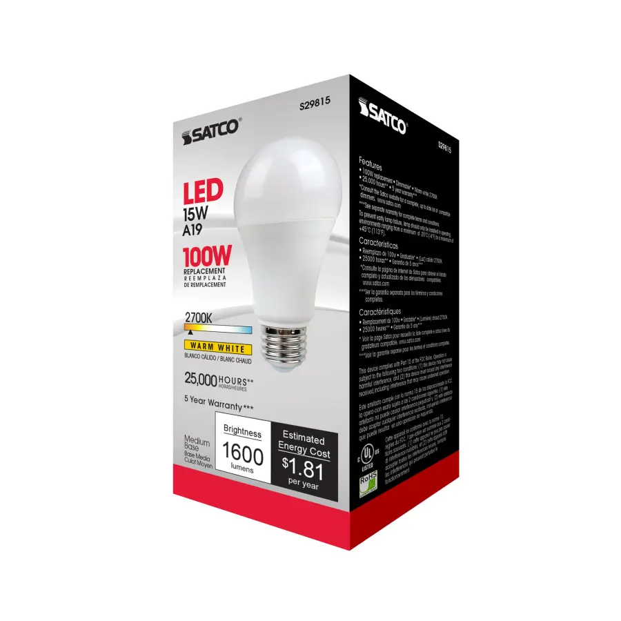 15 Watt - A19 LED - Frosted - 2700K - Medium base - 220 deg. Beam Angle - 120 Volt - Image 7